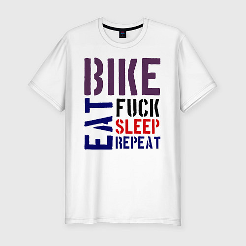 Мужская slim-футболка Bike eat sleep repeat / Белый – фото 1