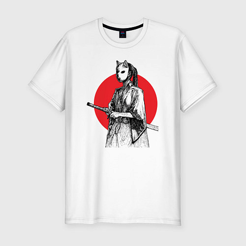 Мужская slim-футболка Самурай на страже / Белый – фото 1