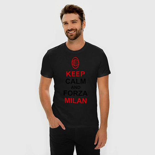Мужская slim-футболка Keep Calm & Forza Milan / Черный – фото 3