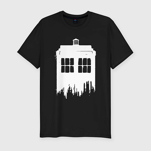 Мужская slim-футболка Тардис white - Доктор Кто / Черный – фото 1