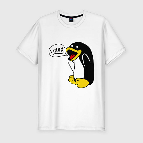 Мужская slim-футболка Пингвин: Linux / Белый – фото 1