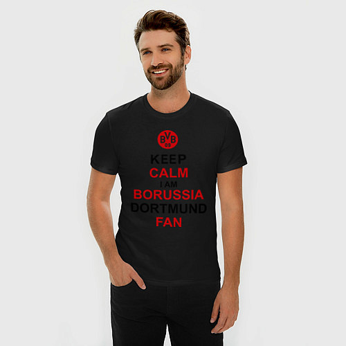 Мужская slim-футболка Keep Calm & Borussia Dortmund fan / Черный – фото 3