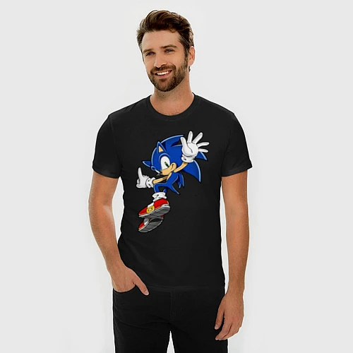 Мужская slim-футболка Sonic / Черный – фото 3