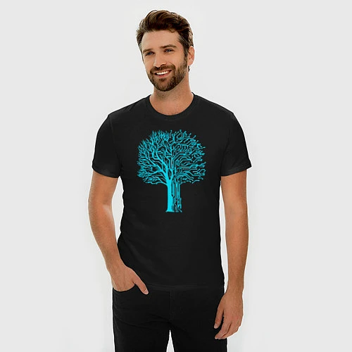 Мужская slim-футболка Cyberpunk 2077: Blue Tree / Черный – фото 3