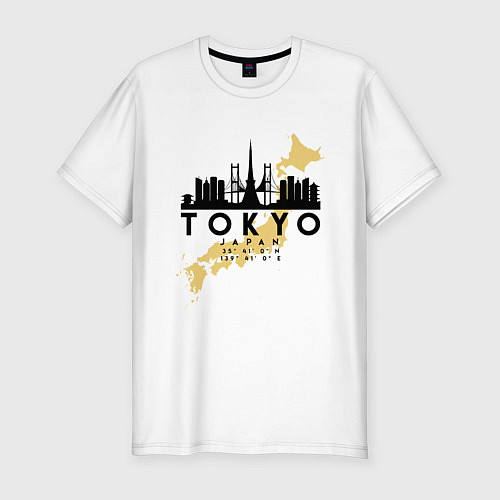 Мужская slim-футболка Токио - Япония / Белый – фото 1