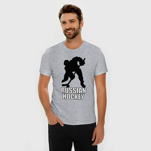 Мужская slim-футболка Russian Black Hockey / Меланж – фото 3