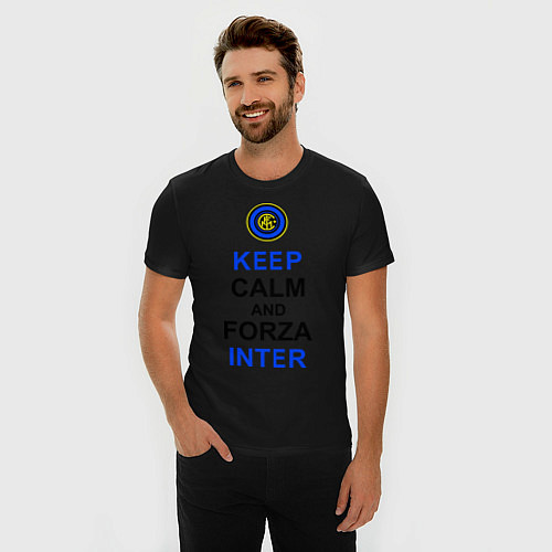 Мужская slim-футболка Keep Calm & Forza Inter / Черный – фото 3