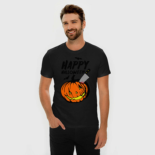 Мужская slim-футболка Happy halloween / Черный – фото 3