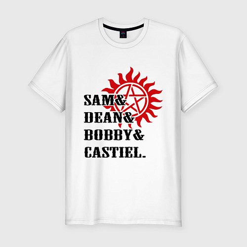 Мужская slim-футболка Sam Dean Bobby Castiel / Белый – фото 1
