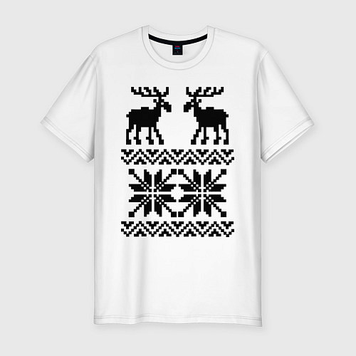 Мужская slim-футболка Узор с оленями / Белый – фото 1