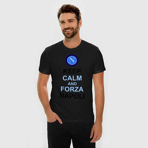 Мужская slim-футболка Keep Calm & Forza Napoli / Черный – фото 3