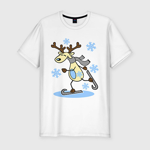 Мужская slim-футболка Олень на лыжах / Белый – фото 1