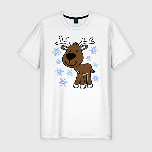 Мужская slim-футболка Олень в снегу / Белый – фото 1