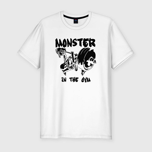 Мужская slim-футболка Monster in the gym / Белый – фото 1