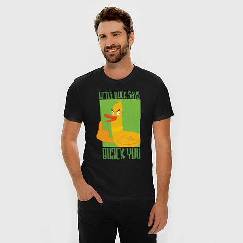 Мужская slim-футболка Quack you - утка / Черный – фото 3