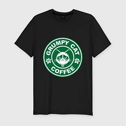 Мужская slim-футболка Grumpy cat coffee