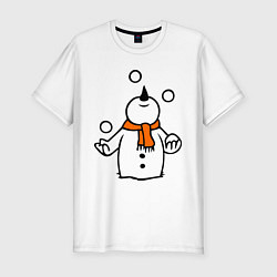 Мужская slim-футболка Снеговик играет в снежки