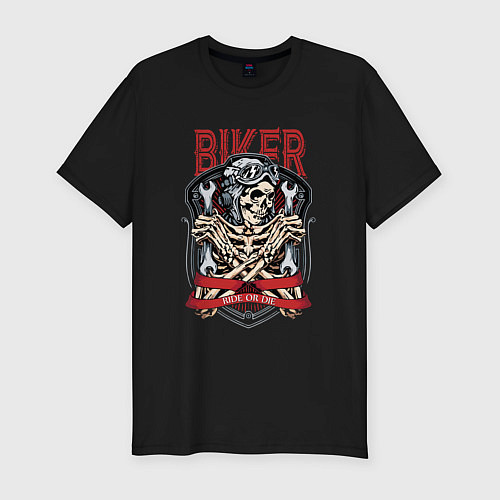 Мужская slim-футболка Cool biker Skull / Черный – фото 1