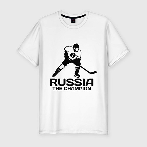 Мужская slim-футболка Russia: Hockey Champion / Белый – фото 1