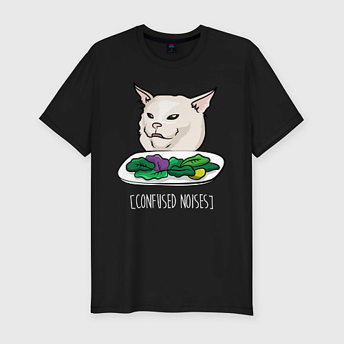 Мужская slim-футболка Woman yelling at a cat meme / Черный – фото 1