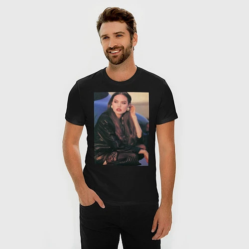 Мужская slim-футболка Анджелина Джоли / Черный – фото 3