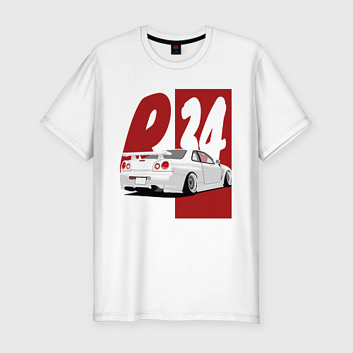 Мужская slim-футболка Drift Cars Nissan Skyline R34 / Белый – фото 1