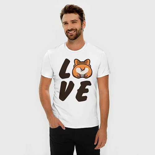 Мужская slim-футболка Love Corgi / Белый – фото 3