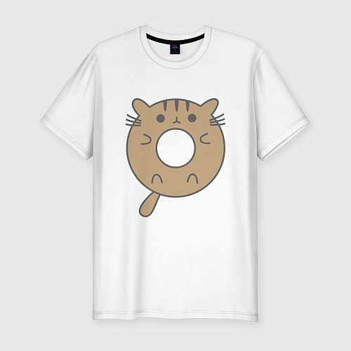Мужская slim-футболка Котик - пончик / Белый – фото 1