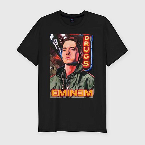 Мужская slim-футболка EMINEM NEON / Черный – фото 1