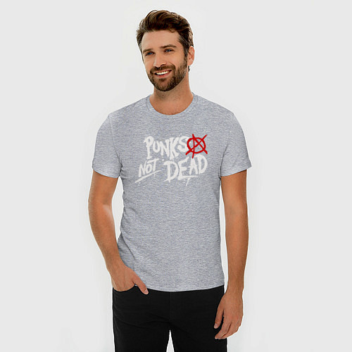 Мужская slim-футболка Punks not dead / Меланж – фото 3