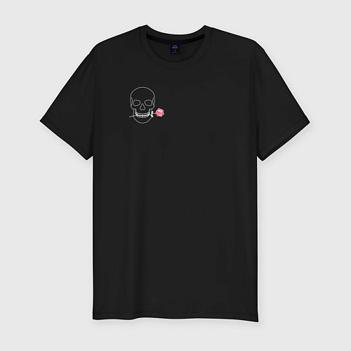 Мужская slim-футболка Череп с розой / Черный – фото 1