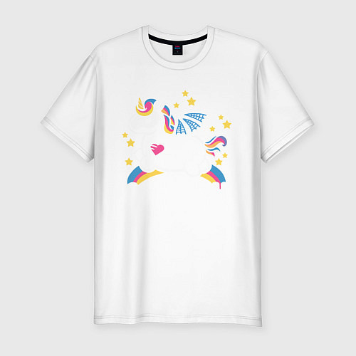 Мужская slim-футболка Радужный единорог / Белый – фото 1