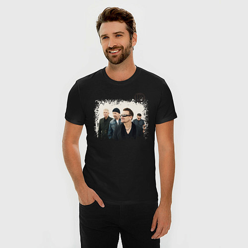 Мужская slim-футболка U2 / Черный – фото 3