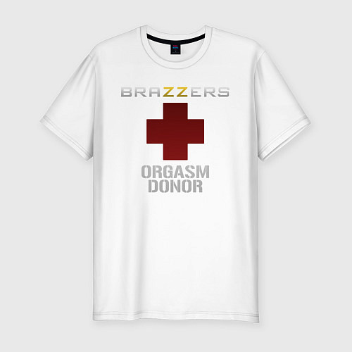 Мужская slim-футболка Brazzers orgasm donor / Белый – фото 1
