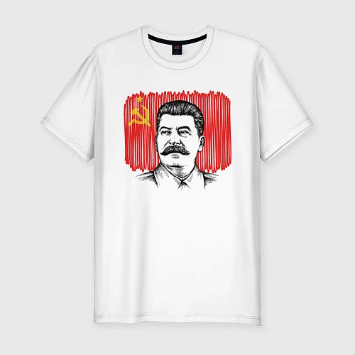 Мужская slim-футболка Сталин и флаг СССР / Белый – фото 1