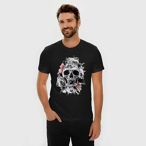 Мужская slim-футболка Skull / Черный – фото 3