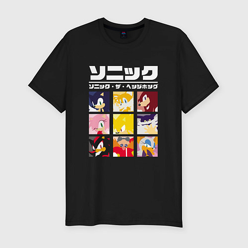 Мужская slim-футболка Японский Sonic / Черный – фото 1