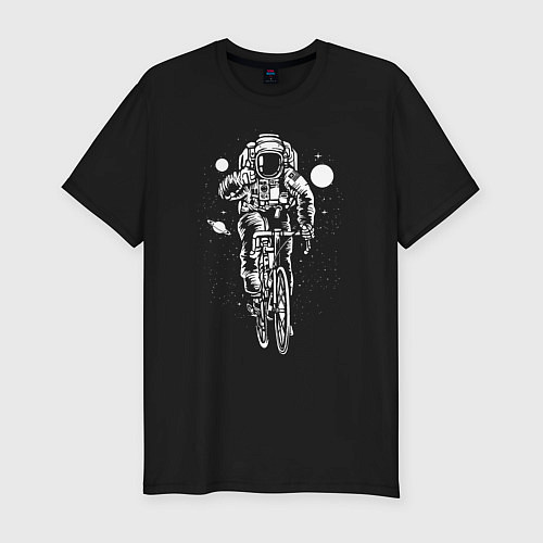 Мужская slim-футболка Космонавт на велосипеде / Черный – фото 1