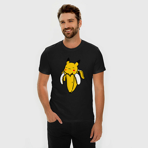 Мужская slim-футболка Пикачу-банан / Черный – фото 3