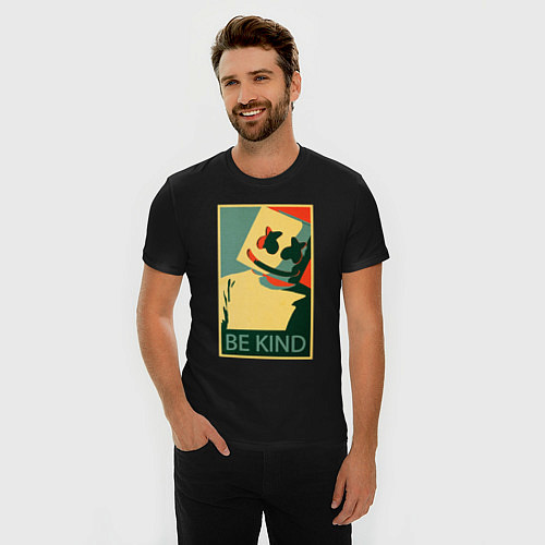 Мужская slim-футболка Marshmello - Be Kind / Черный – фото 3