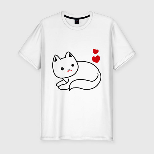 Мужская slim-футболка Ласковый котик / Белый – фото 1