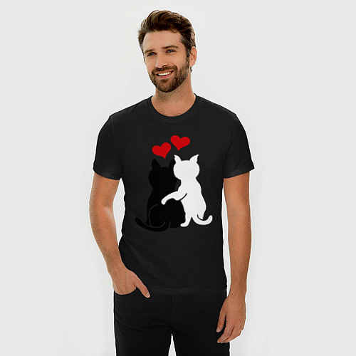 Мужская slim-футболка Кошачья любовь / Черный – фото 3