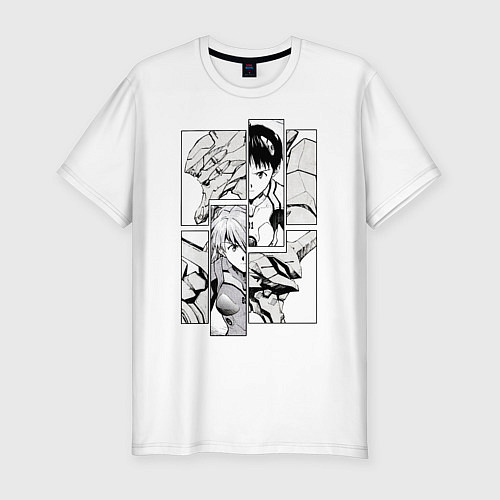 Мужская slim-футболка Аска и Синдзи, Евангелион / Белый – фото 1