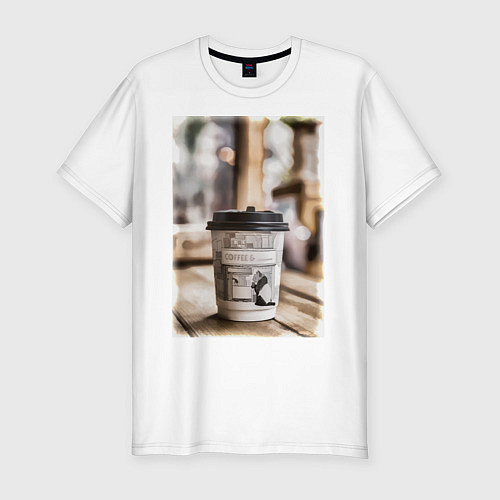 Мужская slim-футболка Coffee Pnada / Белый – фото 1