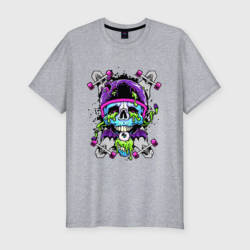 Мужская slim-футболка Crazy skull - skateboard / Меланж – фото 1