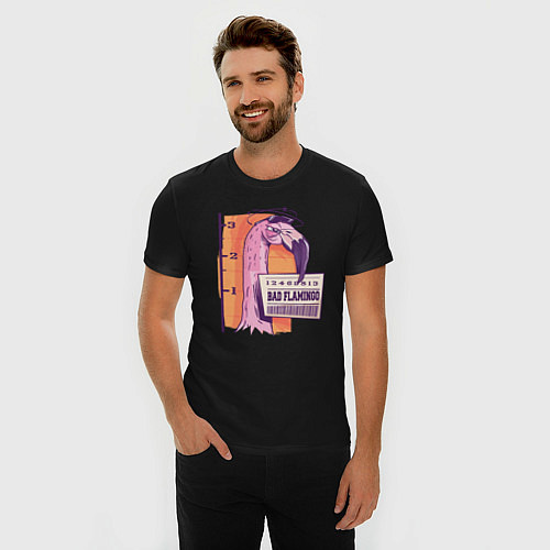 Мужская slim-футболка Очень плохой фламинго / Черный – фото 3
