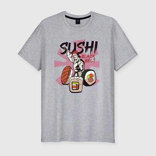 Мужская slim-футболка Черный пояс по суши / Меланж – фото 1