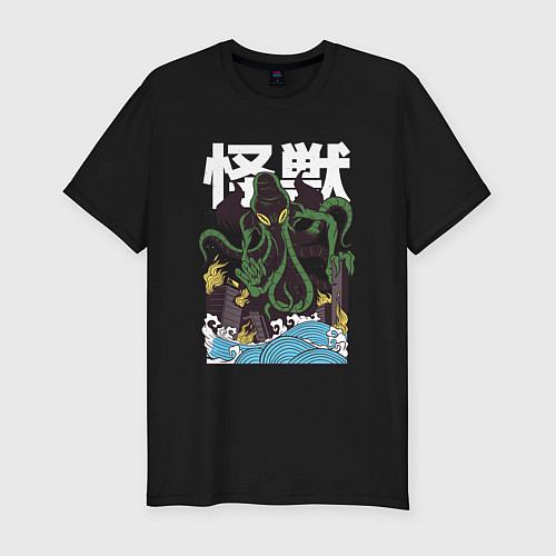 Мужская slim-футболка Японский Ктулху / Черный – фото 1