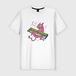 Мужская slim-футболка Кот с синтезатором