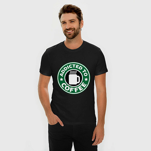 Мужская slim-футболка Увлеченный кофе / Черный – фото 3